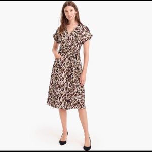 J. Crew Satin Crepe Leopard Wrap Dress